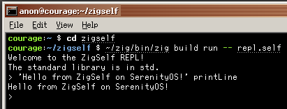ZigSelf running on SerenityOS.
